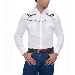Ely Cattleman Western Pearl Snap Long Sleeve Shirt Eagle Embroidery Sz XL